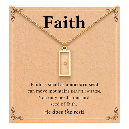 Rectangle 201 Stainless Steel Mustard Seed Pendant Necklaces for Women WG511AE-07-1