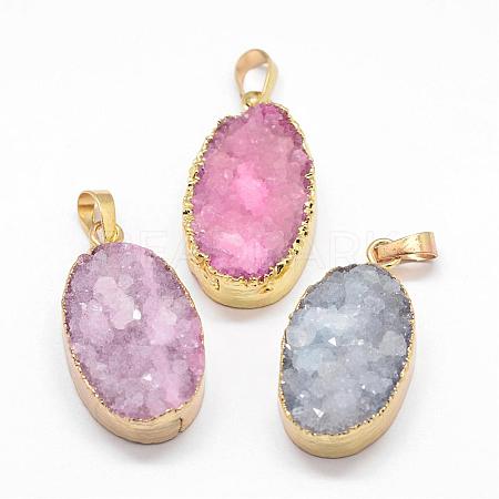Electroplated Natural & Dyed Druzy Agate Pendants G-N0167-020-1