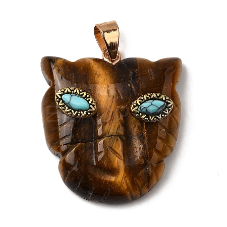 Natural Tiger Eye & Synthetic Turquoise Pendants G-Z090-02G-03-1