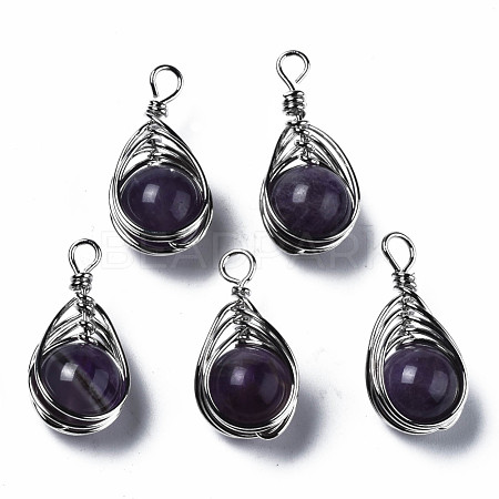 Natural Amethyst Pendants G-Q998-028-1