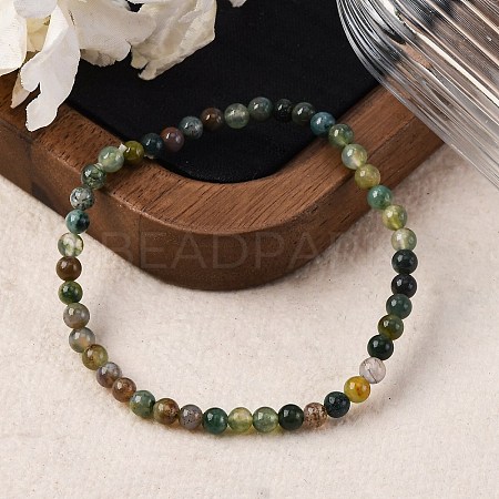 Natural Indian Agate Beaded Stretch Bracelets BJEW-A117-A-46-1