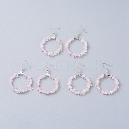 Natural Rose Quartz Dangle Earrings EJEW-E255-D18-1