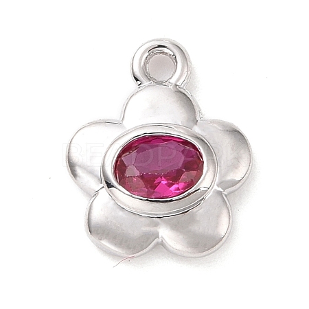 Eco-friendly Brass Micro Pave Medium Violet Red Cubic Zirconia Pendants KK-D079-04P-1