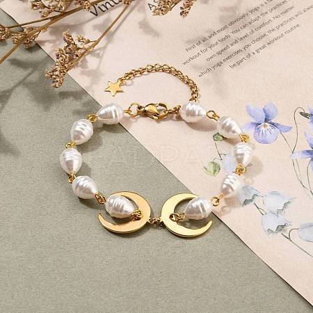 Brass Crescent Moon Bracelets BJEW-JB05557-1