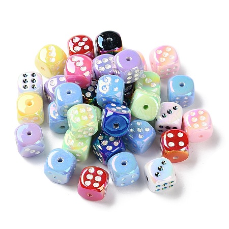 UV Plating Rainbow Iridescent Acrylic Enamel Beads SACR-G034-10-1