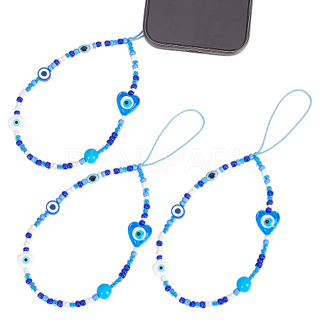 3Pcs Evil Eye Glass Phone Hand Strap Chains HJEW-ME0001-18-1