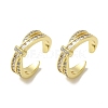 Rack Plating Brass Pave Clear Cubic Zirconia Cross Cuff Earrings for Women EJEW-P280-03G-1