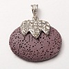 Platinum Plated Alloy Synthetic Lava Rock Oval Pendants G-O024-03B-1