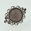Vintage Adjustable Iron Finger Ring Components Alloy Flower Cabochon Bezel Settings X-PALLOY-O039-10AS-2
