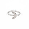 304 Stainless Steel Moon Open Cuff Ring for Women RJEW-S405-224P-1