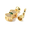 Rack Plating Brass Micro Pave Clear & Green Cubic Zirconia Fold Over Clasps KK-E034-33G-3