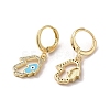 Hamsa Hand with Evil Eye Real 18K Gold Plated Brass Dangle Leverback Earrings EJEW-Q797-22G-02-2