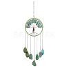 Brass Wire Wrapped Natural Green Aventurine Chips Tree of Life Pendant Decorations HJEW-D302-03-2