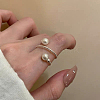 Alloy with Plastic Pearl Round Bead Adjustable Cuff Open Rings for Women FS-WGFAAAF-01-3