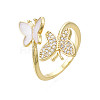 Clear Cubic Zirconia Double Butterfly Open Cuff Ring with Enamel RJEW-N037-012-3
