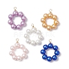 5Pcs 5 Colors Dyed Glass Pearl Round Beaded Pendants PALLOY-JF04162-01-1