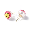 Natural Shell Smiling Face Stud Earrings with Enamel EJEW-G334-04A-2