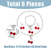 2 Set 2 Color Resin Cherry Pendant Necklace & Charm Bracelet & Dangle Stud Earrings SJEW-FI0001-18-2