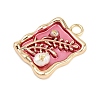 Brass Enamel & Natural Pearl Rectangle with Flower Pendants KK-K351-51G-01-2