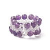 Natural Amethyst & Glass Braided Beaded Stretch Ring for Women RJEW-JR00546-02-6