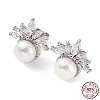 Anti-Tarnish Cubic Zirconia Flower with Natural Pearl Stud Earrings EJEW-F318-08P-3