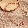 Summer Beach Porcelain Fish & Natural Cowrie Shell Pendant Cotton Cord Adjustable Necklaces FS-WG63638-01-1