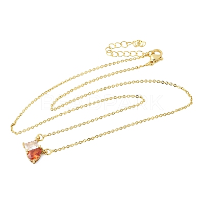 Brass Pave Cubic Zirconia Rectangle & Teardrop Pendant Cable Chain Necklaces KK-CBAB173-05G-03-1
