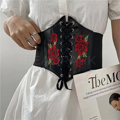 1Pc PU Leather Wide Elastic Corset Belts AJEW-WR0002-01B-1