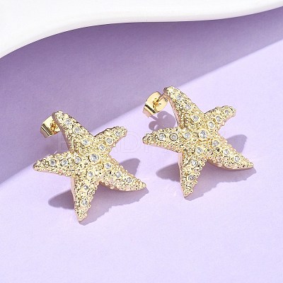 Brass Clear Cubic Zirconia Stud Earrings LS-EJEW-Q017-05A-G-1