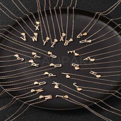 Alloy Letter Heart Pendant Necklaces for Women NJEW-FS0001-09B-1