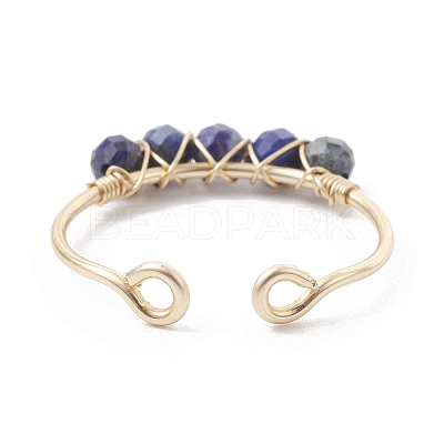 Copper Wire Wrapped Natural Lapis Lazuli Open Ring RJEW-JR00630-03-1