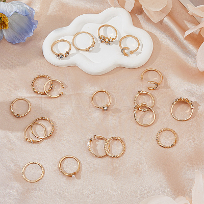 19Pcs 19 Style Alloy Open Cuff Rings Set with Rhinestone RJEW-FI0001-16-1