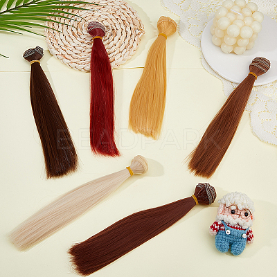 6Pcs 6 Colors Plastic Doll Wig Hair AJEW-DC0002-11-1