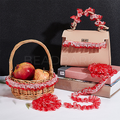 Double Layer Pleated Polyester Lace Trim OCOR-WH0079-37-1