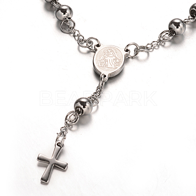 Tarnish Resistant Rosary Bead Bracelets with Cross BJEW-E282-03P-1