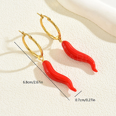 Vintage Stainless Steel Red Chili Hoop Earrings FZ6650-1