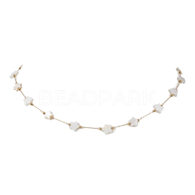 316 Stainless Steel Paperclip Chain & Star Natural White Shell Link Necklaces NJEW-JN05034-1