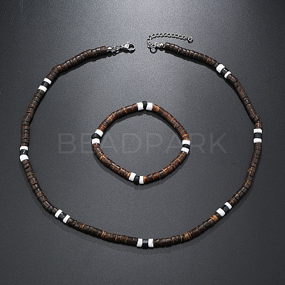 Bohemian Style Coconut Shell with Synthetic Turquoise Rondelle Beaded Necklaces & Bracelets Sets FS-WG8D889-04-1