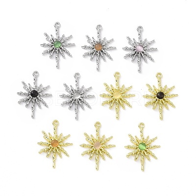 Rack Plating Alloy Cat Eye Pendants PALLOY-D007-08-1