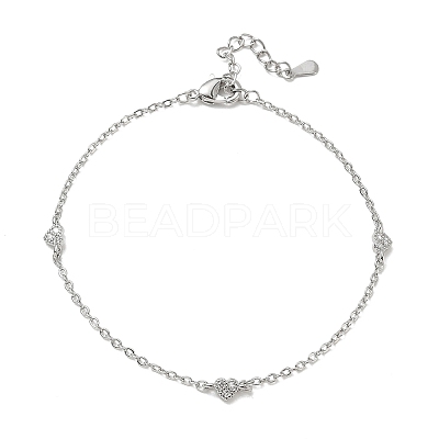 Brass Micro Pave Clear Cubic Zirconia Heart Link Chain Bracelets KK-CBA6980-23P-1