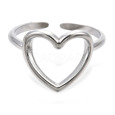 Non-Tarnish 304 Stainless Steel Hollow Heart Cuff Rings RJEW-N038-122P-1