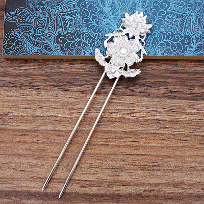 Hair Accessories Brass Hair Fork Findings OHAR-PW0001-082S-1