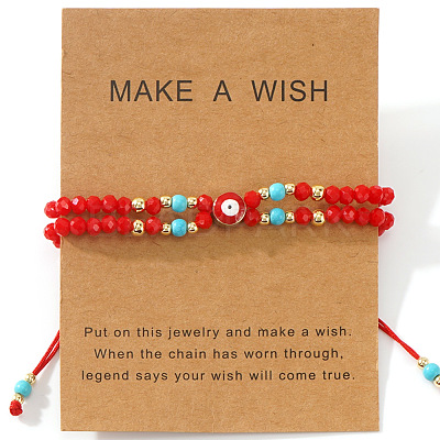 Handmade Glass & Synthetic Turquoise Rondelle Beaded Multi-layered Braided Bead Bracelets LO5991-5-1