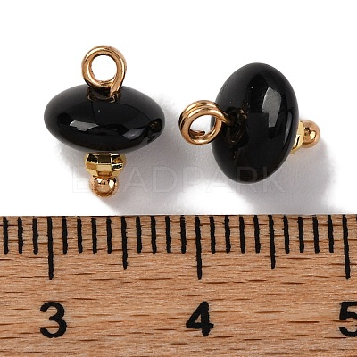 Natural Black Agate Dyed & Heated Saucer Charms with Rack Plating Golden Tone Brass Bails KK-B103-17A-11-1