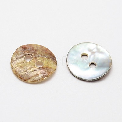 2-Hole Flat Round Mother of Pearl Buttons SHEL-N033-06-10mm-1
