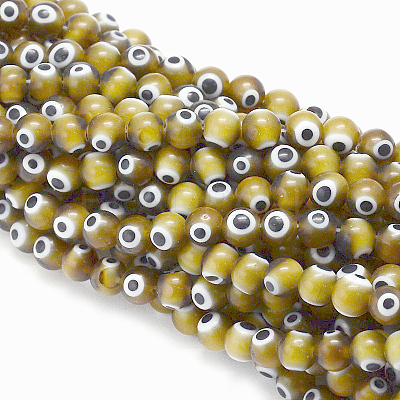Handmade Evil Eye Lampwork Round Bead Strands LAMP-L055-8mm-02-1
