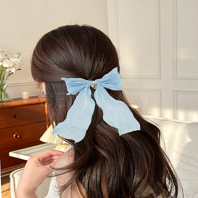 4Pcs 2 Colors Cloth Long Bowknot Hair Barrettes OHAR-LP0001-29B-1