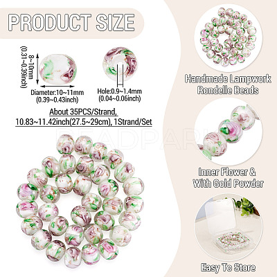 1 Strand Handmade Lampwork Inner Flower Rondelle Beads Strands LAMP-TA0002-72K-1