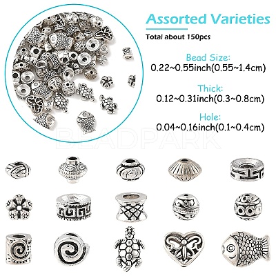 150Pcs 15 Styles Tibetan Style Alloy Beads FIND-YW0012-81-1
