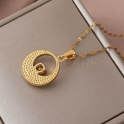 Vintage 304 Stainless Steel Resin Moon Pendant Necklaces with Clear Glass for Women LS-IK8705-1